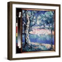 Une Riviere En Foret (A River in Forest). En Plein Ete, Avec Sur La Rive, Des Baigneurs Nus Esquiss-Kazimir Severinovich Malevich-Framed Giclee Print