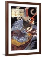 Uneme Is Exorcising the Monstrous Serpent from the Lake-Kuniyoshi Utagawa-Framed Giclee Print