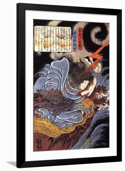 Uneme Is Exorcising the Monstrous Serpent from the Lake-Kuniyoshi Utagawa-Framed Giclee Print