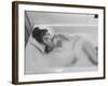 Unexposed Nude Woman in the Bathtub Amid the Bubbles While Smoking a Cigarette-Peter Stackpole-Framed Photographic Print