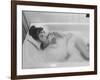 Unexposed Nude Woman in the Bathtub Amid the Bubbles While Smoking a Cigarette-Peter Stackpole-Framed Photographic Print