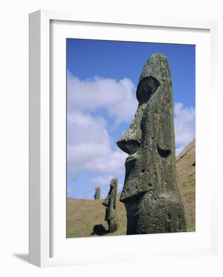 Unfinished Heads on Outer South Slopes of the Crater, Rano Raraku, Easter Island, Chile-Geoff Renner-Framed Photographic Print