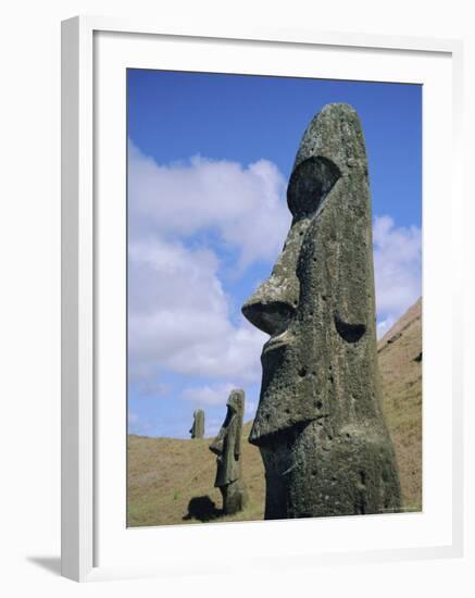 Unfinished Heads on Outer South Slopes of the Crater, Rano Raraku, Easter Island, Chile-Geoff Renner-Framed Photographic Print