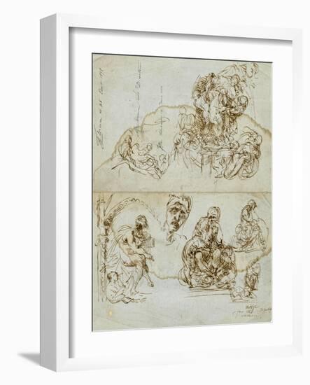 Unfinished Letter with Studies for the Ugolino Group, 1858-Jean-Baptiste Carpeaux-Framed Giclee Print