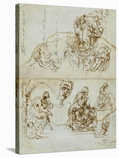 Unfinished Letter with Studies for the Ugolino Group, 1858-Jean-Baptiste Carpeaux-Stretched Canvas