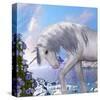 Unicorn and Blue Bell Flowers-null-Stretched Canvas