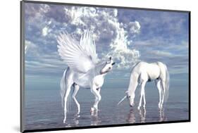 Unicorn and Pegasus on a Beach-null-Mounted Art Print