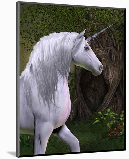 Unicorn Buck in Magical Forest-null-Mounted Art Print