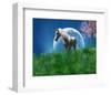 Unicorn in the Field with Moon-null-Framed Art Print