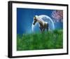 Unicorn in the Field with Moon-null-Framed Art Print