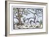 Unicorn Near a Tree with Birds in the Branches-null-Framed Art Print