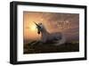 Unicorn on Hilly Sunset Knoll-null-Framed Art Print