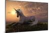 Unicorn on Hilly Sunset Knoll-null-Mounted Art Print