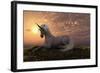 Unicorn on Hilly Sunset Knoll-null-Framed Art Print