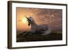 Unicorn on Hilly Sunset Knoll-null-Framed Art Print