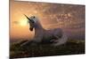 Unicorn on Hilly Sunset Knoll-null-Mounted Art Print