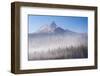 Unicorn Peak Rising Above a Mist Shrouded Forest, Yosemite National Park, California, USA. Autumn-Adam Burton-Framed Photographic Print