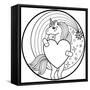 Unicorn round Print-null-Framed Stretched Canvas