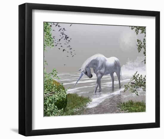 Unicorn Spring Snow Mountains-null-Framed Art Print