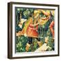 Unicorn Tapestry Detail With A Hunter And Dogs-null-Framed Art Print