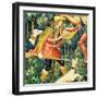 Unicorn Tapestry Detail With A Hunter And Dogs-null-Framed Art Print