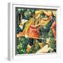 Unicorn Tapestry Detail With A Hunter And Dogs-null-Framed Art Print