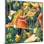 Unicorn Tapestry Detail With A Hunter And Dogs-null-Mounted Art Print