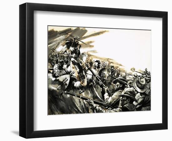 Unidentified Battle with Zulu Warriors, Possibly Roarke's Drift-null-Framed Giclee Print