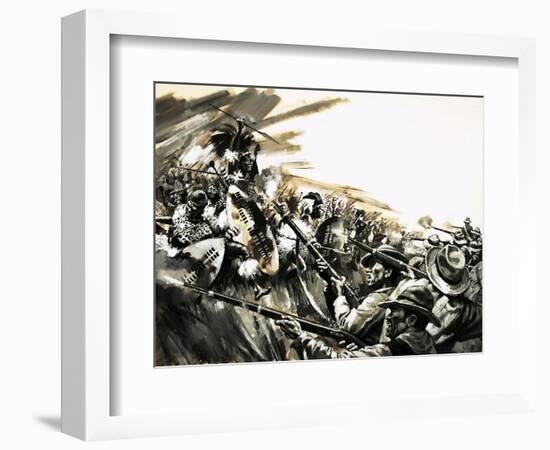 Unidentified Battle with Zulu Warriors, Possibly Roarke's Drift-null-Framed Giclee Print