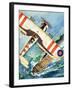 Unidentified Bi-Plane Flying over an Aircraft Carrier-null-Framed Giclee Print