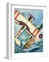 Unidentified Bi-Plane Flying over an Aircraft Carrier-null-Framed Giclee Print