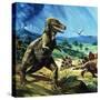 Unidentified Dinosaur Scene with T-Rex and Stegasaurus-null-Stretched Canvas