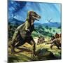 Unidentified Dinosaur Scene with T-Rex and Stegasaurus-null-Mounted Giclee Print