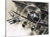 Unidentified Dog Fight Between British Biplanes and a German Triplane-Wilf Hardy-Stretched Canvas