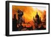 Unidentified Fiery Blitz Scene with Arp Warden in Foreground and St Paul's in Background-null-Framed Giclee Print