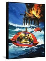 Unidentified Liferaft Escaping Explosion on Oil Rig-Wilf Hardy-Framed Stretched Canvas