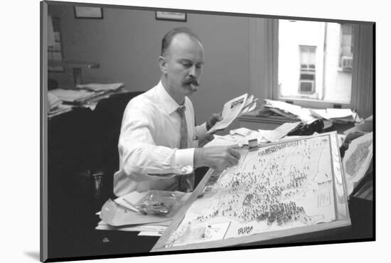 Unidentified Man Pinning a Us Map with Political Religious Bias Statistics, 1960-Walter Sanders-Mounted Photographic Print