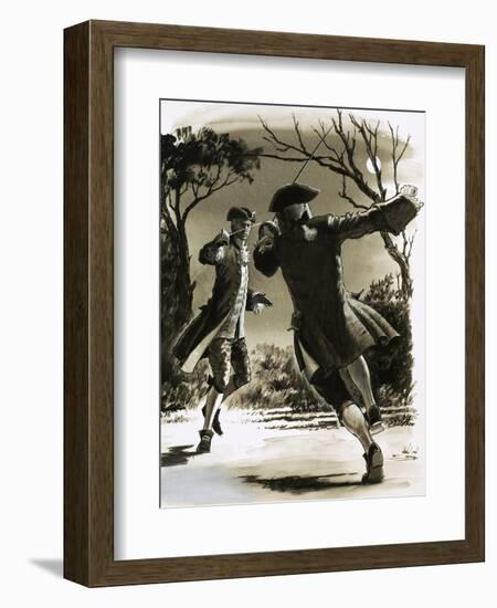 Unidentified Men Duelling with Swords in Moonlight-John Millar Watt-Framed Giclee Print