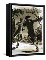 Unidentified Men Duelling with Swords in Moonlight-John Millar Watt-Framed Stretched Canvas
