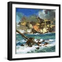 Unidentified Sailing Ship Exploding-null-Framed Giclee Print