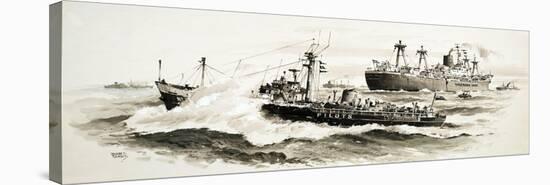 Unidentified Ship and Pilits Boat-John S. Smith-Stretched Canvas