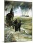 Unidentified Soldiers on the Deck of a Submarine with Boat on Horizon-null-Mounted Giclee Print