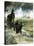 Unidentified Soldiers on the Deck of a Submarine with Boat on Horizon-null-Stretched Canvas