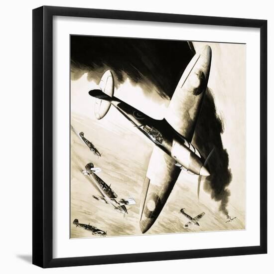 Unidentified Spitfire in Dogfight with German Fighters-null-Framed Giclee Print