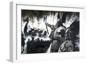 Unidentified Viking Scene with Longship Aflame-Andrew Howat-Framed Giclee Print