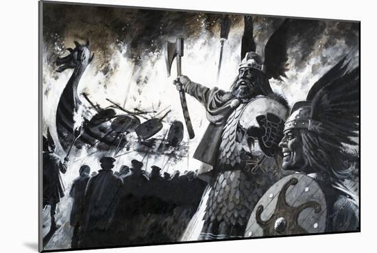 Unidentified Viking Scene with Longship Aflame-Andrew Howat-Mounted Giclee Print