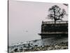 Unidentified woman looking at Lake Maggiore on a cold winter's day, Piedmont, Italian Lakes, Italy,-Alexandre Rotenberg-Stretched Canvas