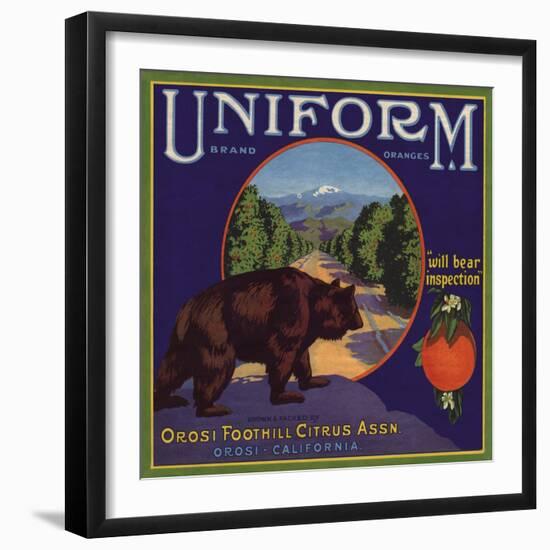 Uniform Brand - Orosi, California - Citrus Crate Label-Lantern Press-Framed Art Print