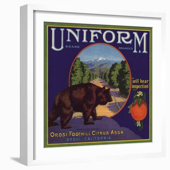 Uniform Brand - Orosi, California - Citrus Crate Label-Lantern Press-Framed Art Print