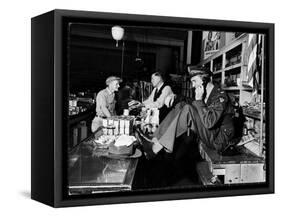 Uniformed Actor/Pilot, Col. Jimmy Stewart Talking on Telephone at Father's Hardware Store-Peter Stackpole-Framed Stretched Canvas